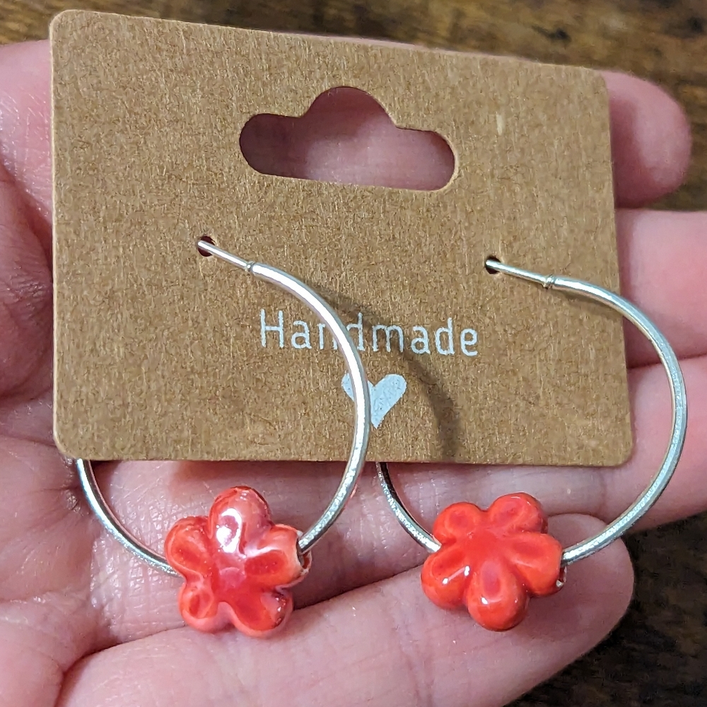 3 for $6 Item: Flower Bead Silver Hoop Earrings NEW!